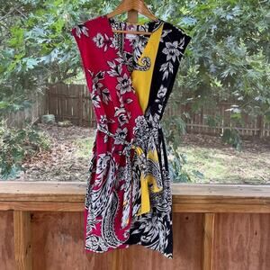 Yoana Baraschi Women's Faux Wrap Mini Dress Floral Colorblock Size 2